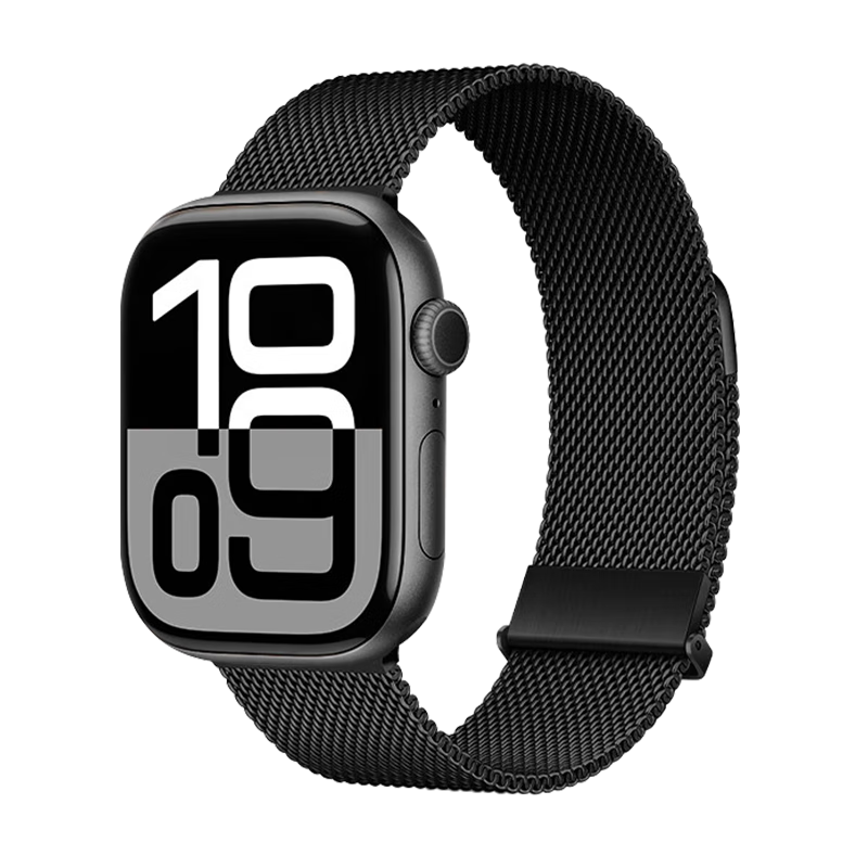 MSSM Compatible Apple Watch Band, Suitable for Apple Watch S12/se3/ultra4 Milanese Double Magnetic IWatch S11/10/9 Metal Magnetic Steel Band, Black, 42-49