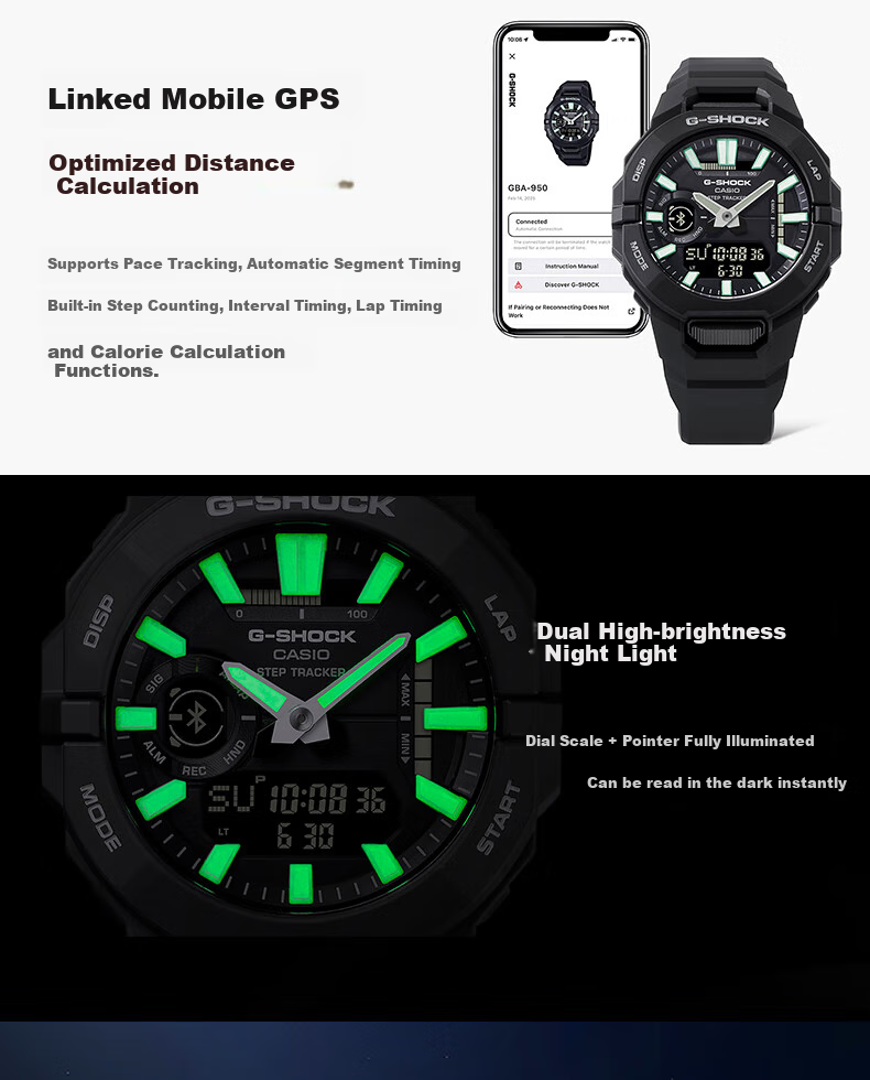Casio Men's G-SHOCK Semi-Smart Outdoor Sports Digital Watch, Japanese/Korean Style, Gift for Boyfriend, GBA-950 3