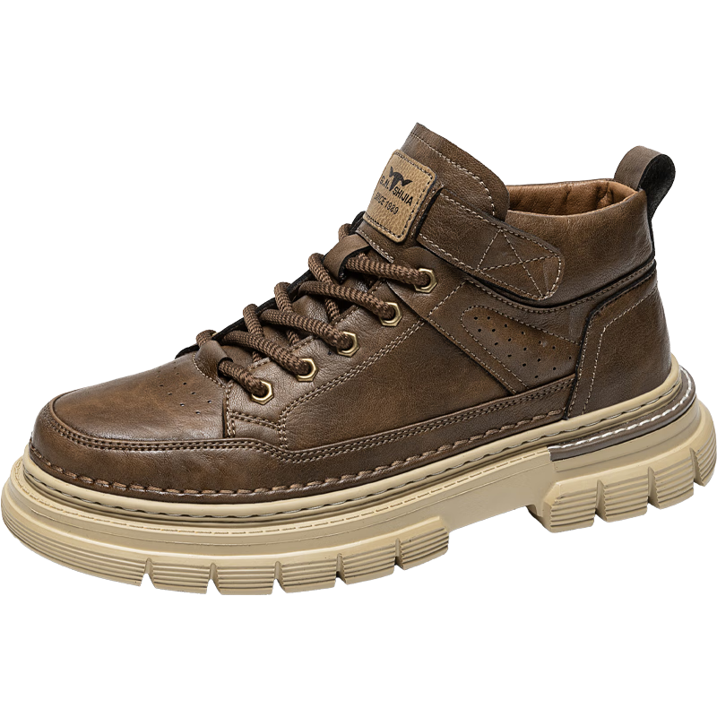 Bull Family Men's Autumn Winter New British Fashion Martin Boots Retro Versatile Work Boots Thick Sole Durable Shoes for Men