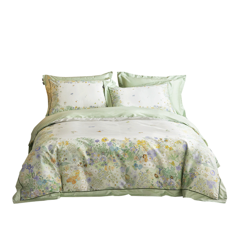 Dohia Home Textiles Pure Cotton 4-Piece Bedding Set 100S Long-Staple Cotton Sateen Duvet Cover Sheet Set Luxury Premium Bedding 1.8m Bed 230x229cm