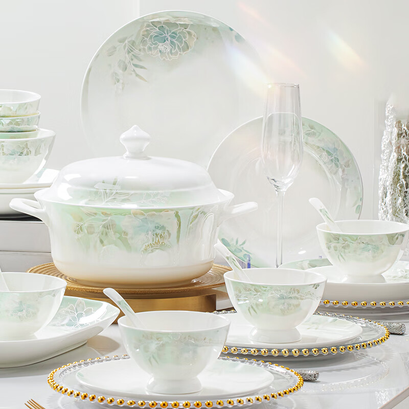 Набор посуды Mornenjoy, комплект из 68 предметов, керамика Jingdezhen, для домашнего использования, стиль 2025 года, высокая эстетическая ценность, с палочками для еды, подарок на новоселье