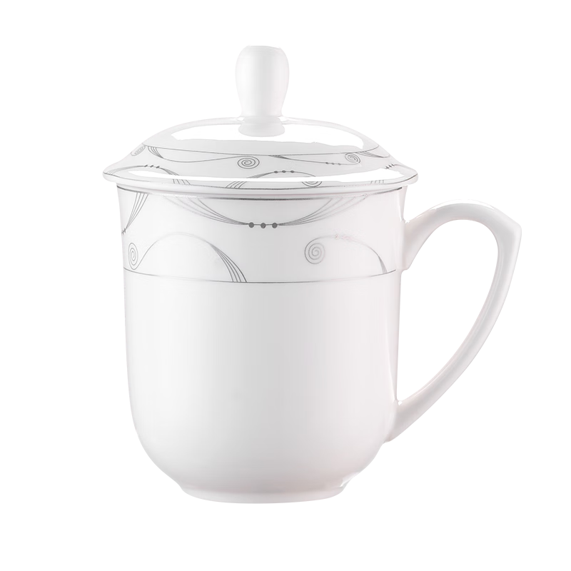 MAXCOOK Ceramic Meeting Mug Office Water Cup Tea Cup with Lid Business Reception Cup 380ml MCB3143