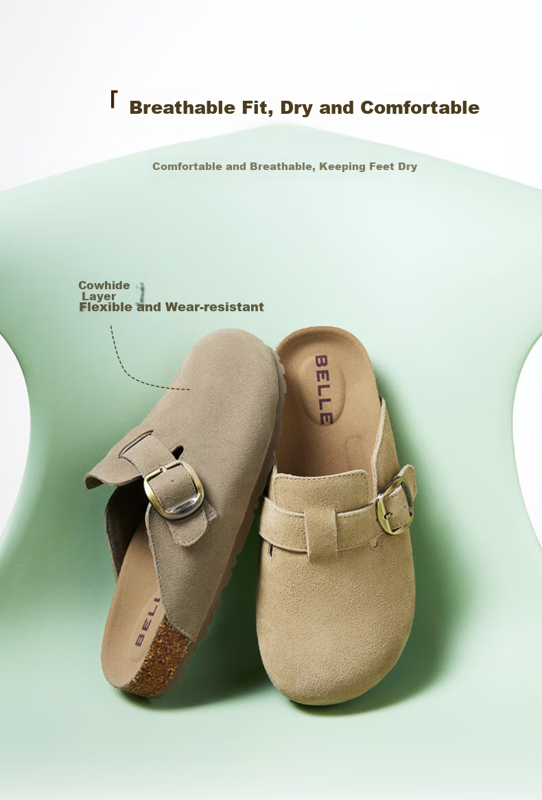 Belle Comfortable Thick-Soled Birkenstock Shoes 26 Autumn New Women's Casual Versatile Open-Toe Slippers JD044CH6 Apricot Color Size 38 4
