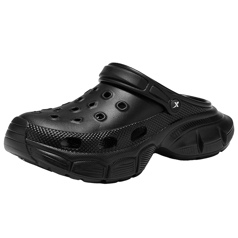 XTEP Men's Hole Sandals Casual Slippers Couples Outdoor Summer Beach Shoes A050 Black Size 43-44