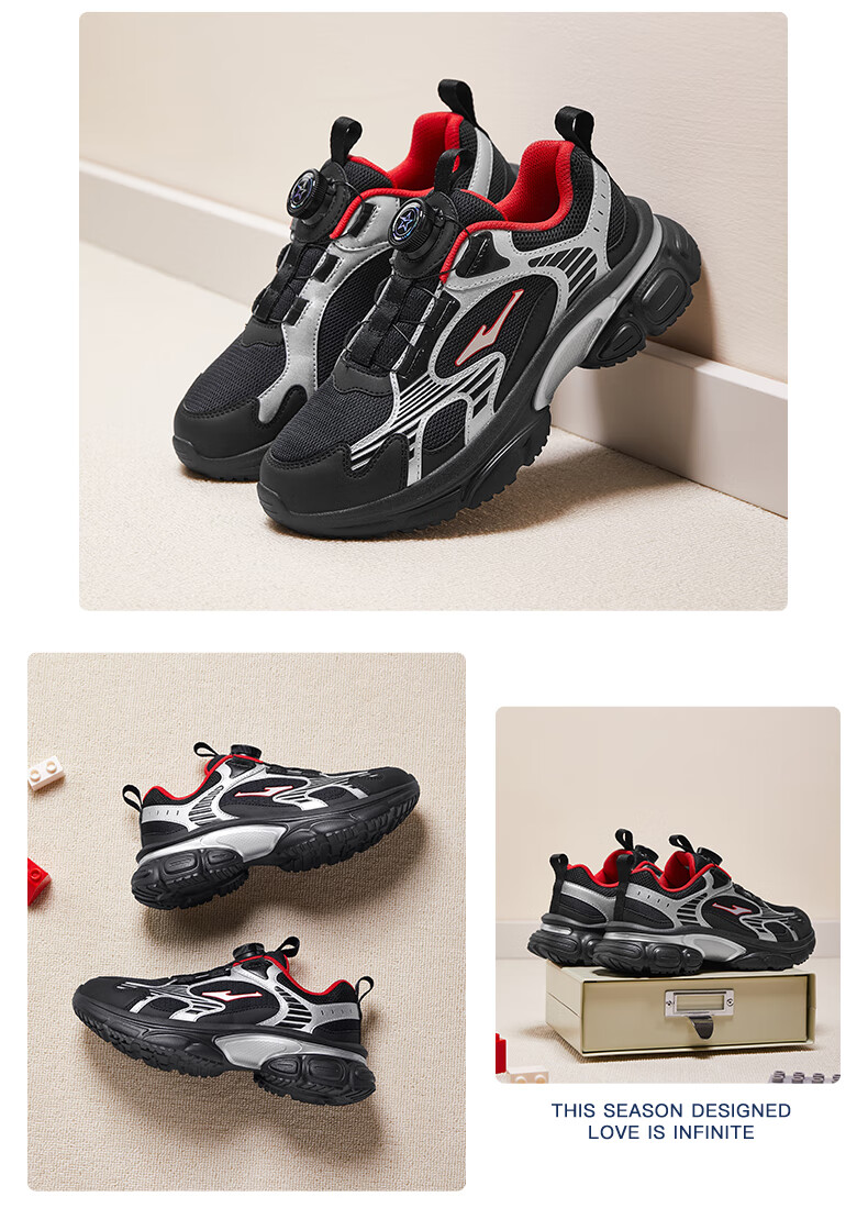 ERKE Kids Boys Girls Running Shoes Children Dial Buckle Cushioning Sports Shoes Black/Crystal White Size 38 6