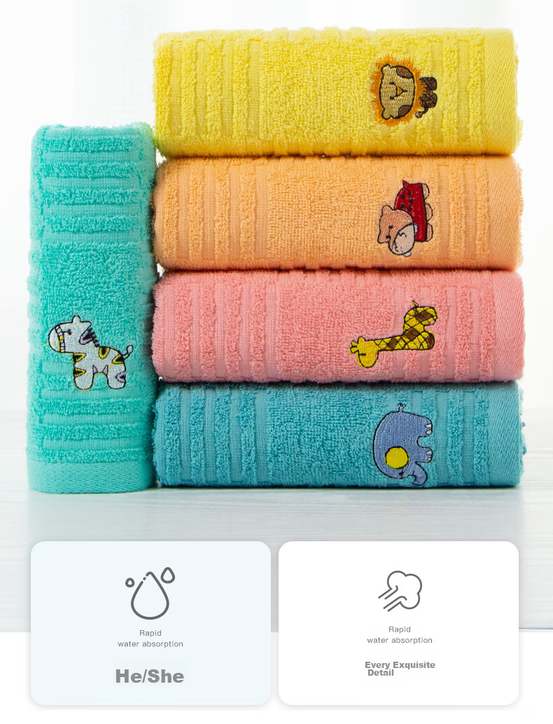 Grace Pure Cotton Towels, 5-Pack, Xinjiang Cotton Grade A, Children's Face Towels, Soft Cartoon Baby Wipes for Home And Sports Use 5