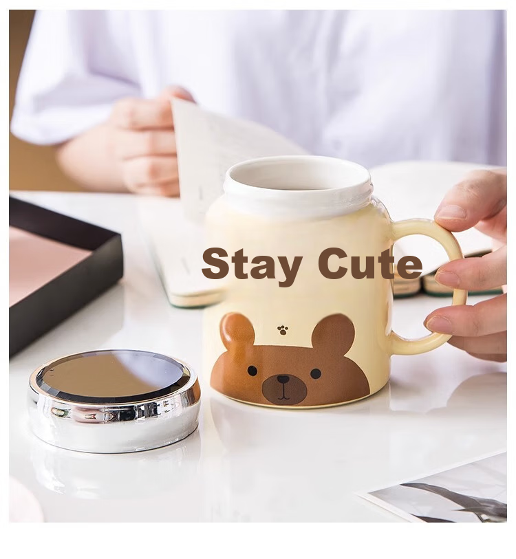 JIWUSENLIN Ceramic Mug, Water Cup, Coffee Cup, Couple's Cup, Breakfast Cup, Tea Cup for Men And Women, Excellent Mood, Pink 4
