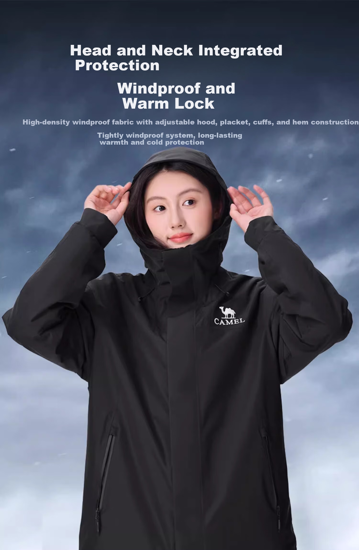 CAMEL Women's Three-In Jacket, Casual Outdoor Windproof And Waterproof Mountaineering Coat, 734CATG614, Phantom Black, Size S 8