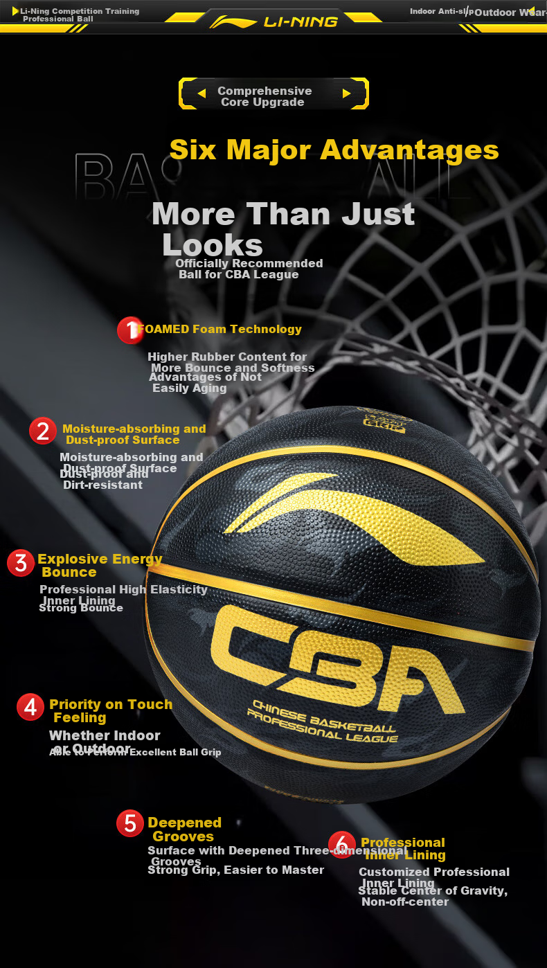 LI-NING Basketball Adult Size 7 Youth Junior High School Girls Exam Competition Training Indoor Outdoor Durable Basketball 4