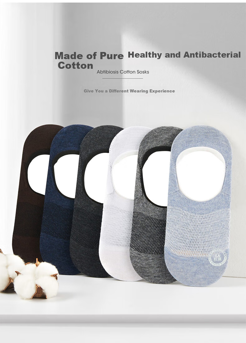 LangSha Men's Invisible Socks, Pure Cotton Men's Socks, Sweat-Absorbing Breathable Cotton Socks, Thin Full Cotton Short Socks, Men's Boat Socks, 6 Pairs 3