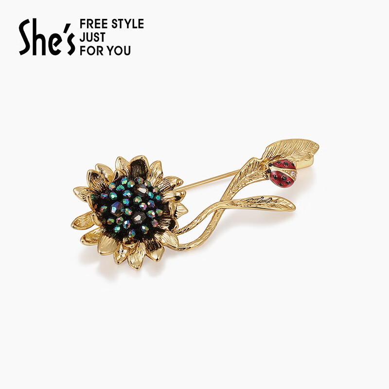 She's Van Gogh Sunflower Handmade Beaded Vintage Ladybug Brooch Corsage Birthday Gift for Girlfriend