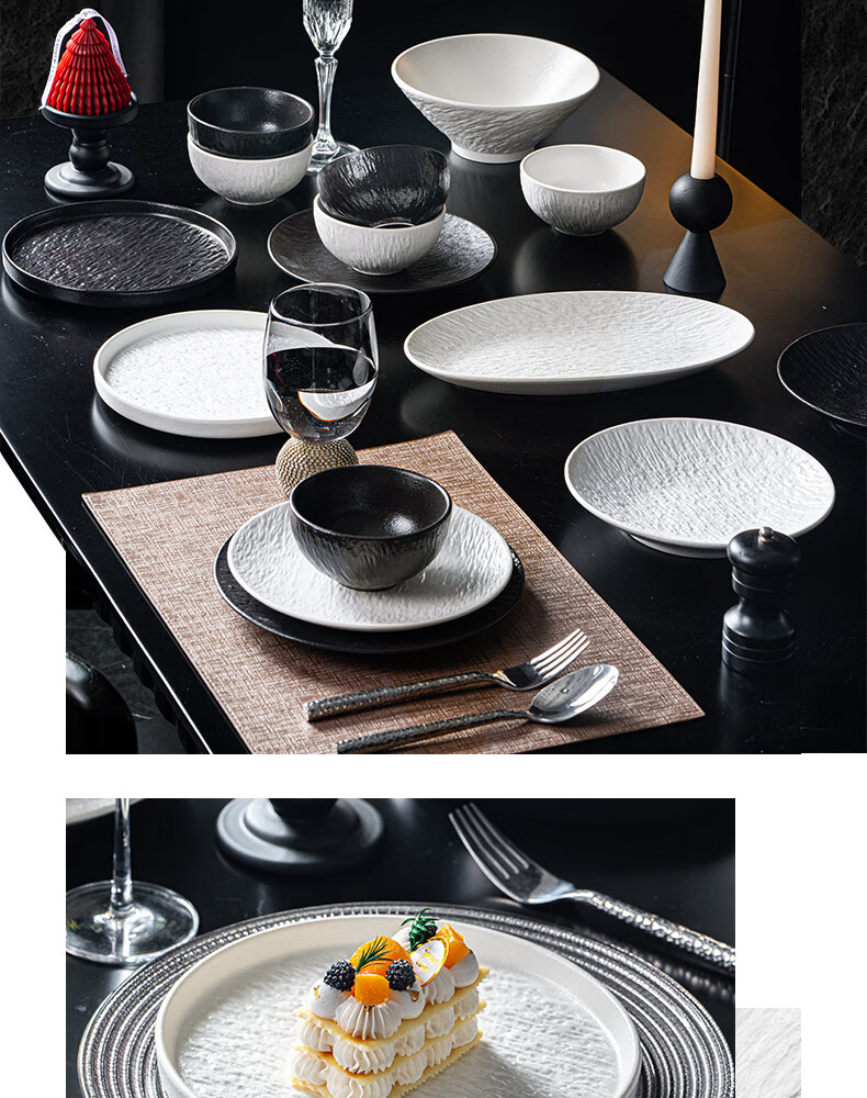CERAMICS Japanese Underglaze Ceramic Bowl And Plate Dinnerware Set, Housewarming Gift, Black And White Rock Pattern, 29-Piece Gift Box Set for Mid-Autumn Festival 4