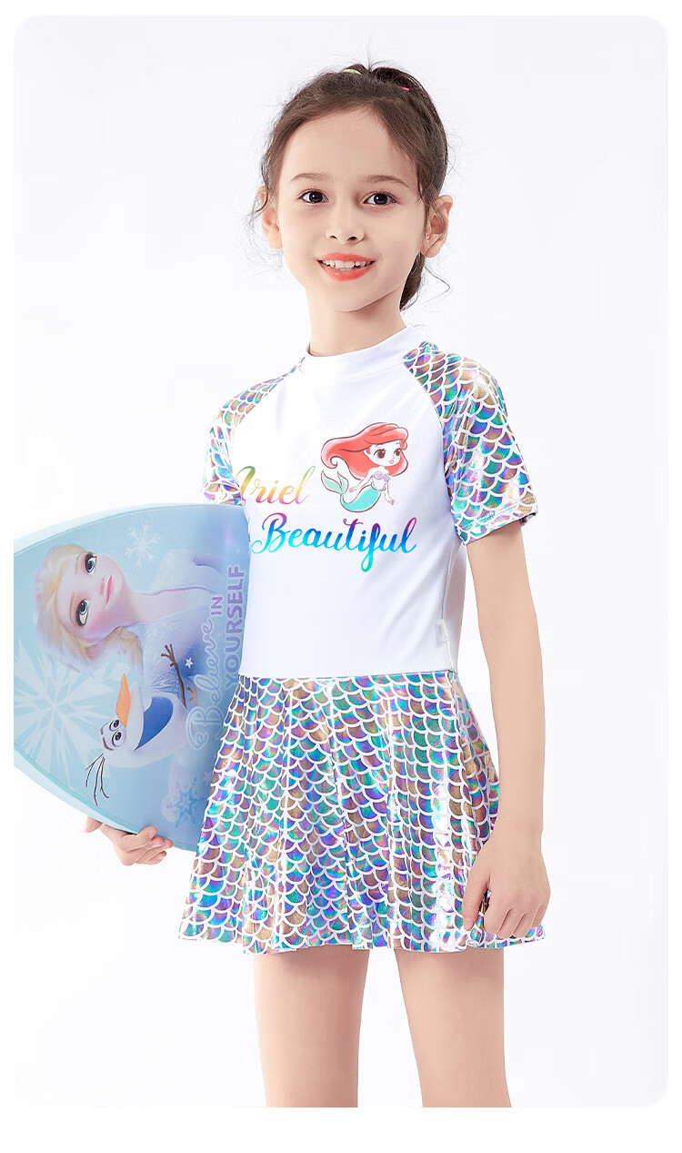 Disney Girls' One-Piece Swimsuit Summer Kids High Elastic Breathable Children's Swimsuit DEE25948-D White Size 110 5