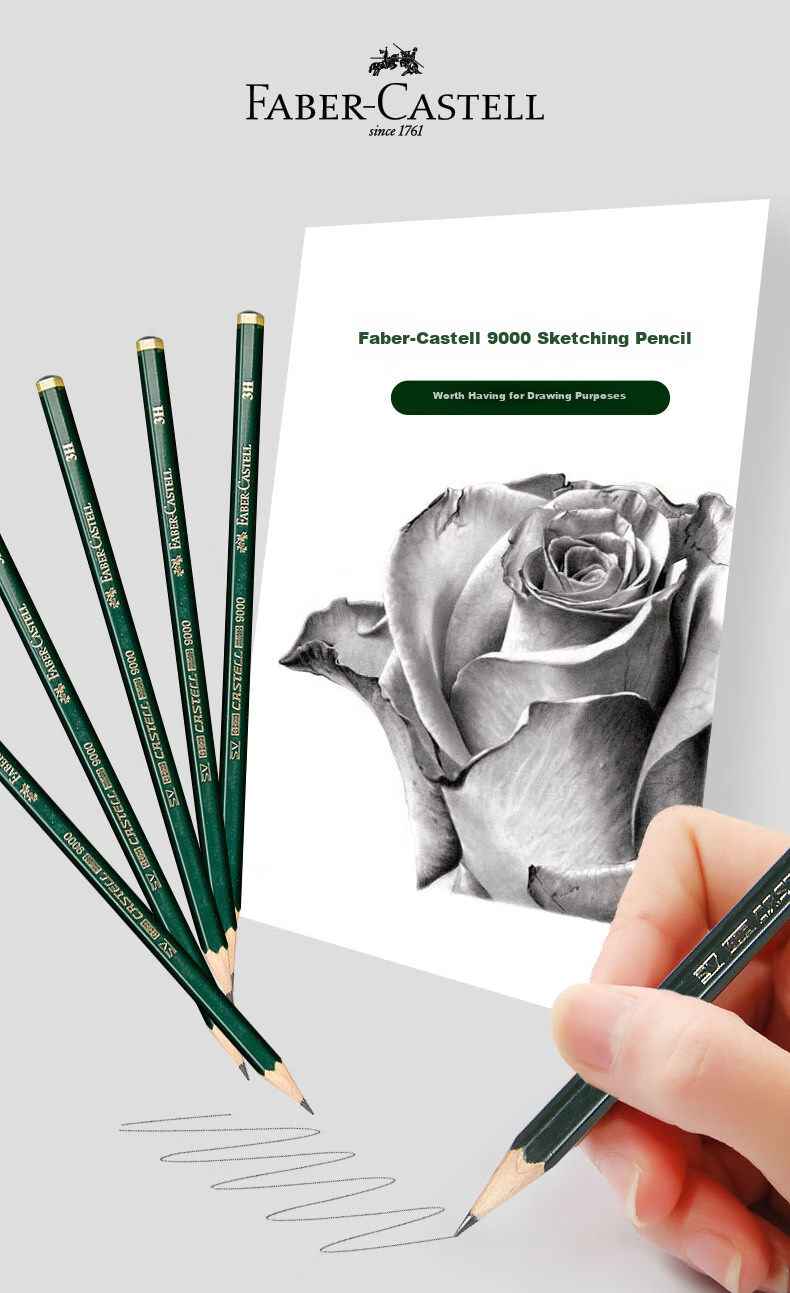 Faber-Castell 9000 Sketching Pencils HB Professional Drawing Design Pencils for Adults, Art Students, Beginners, Hand-Drawn Special Use, 12-Pack Art Sketching 2