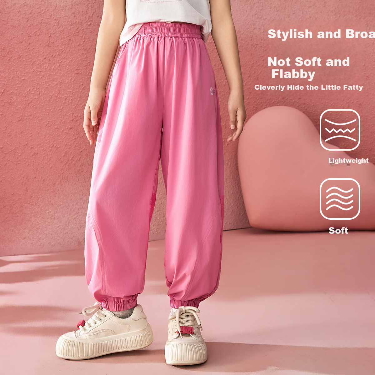 ASK JUNIOR Children's Pants, Summer 2026, Mesh Spliced Breathable Sports Casual Pants, Elastic Ankle Girls' Trousers, Pink, Size 150 2
