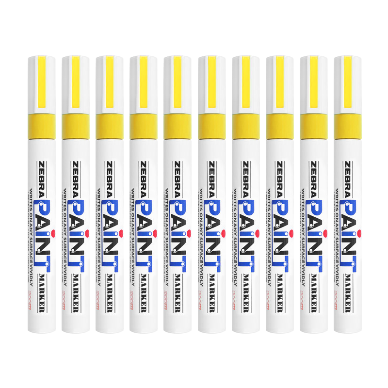 ZEBRA Paint Marker, Oil-Based Permanent Marker, Large Logistics Pen/sigil Pen/marker, PAINT-MOP, Yellow, Pack of 10