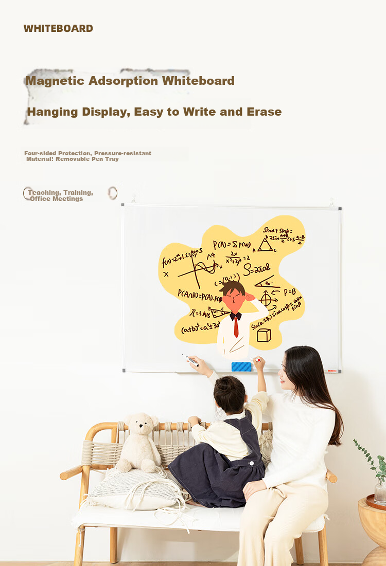 Bibiniu 100*150cm Wall-Mounted Whiteboard, Single-Sided Magnetic Conference Large Whiteboard Blackboard Office Training Writing Board BBND100150 1