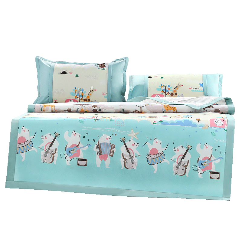 Fuannaertong Class A Cooling Mat with Printed Cooling Design, Soft Mat Set for Two People, Three Pieces, Green, 1.8*2 Meters [Washable]