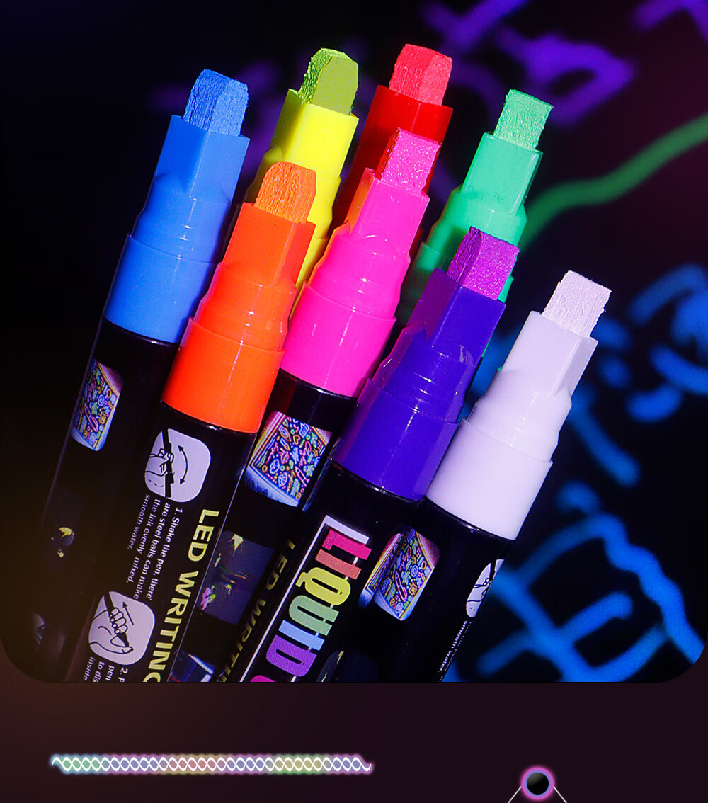 GOTOVAN Fluorescent Board Marker Pen for Advertising Boards Whiteboard Handwriting Pen Small Blackboard Water-Based Erasable Colored Pen Glass Board Thick Night Glow Wide Tip High Capacity Luminous PO 1