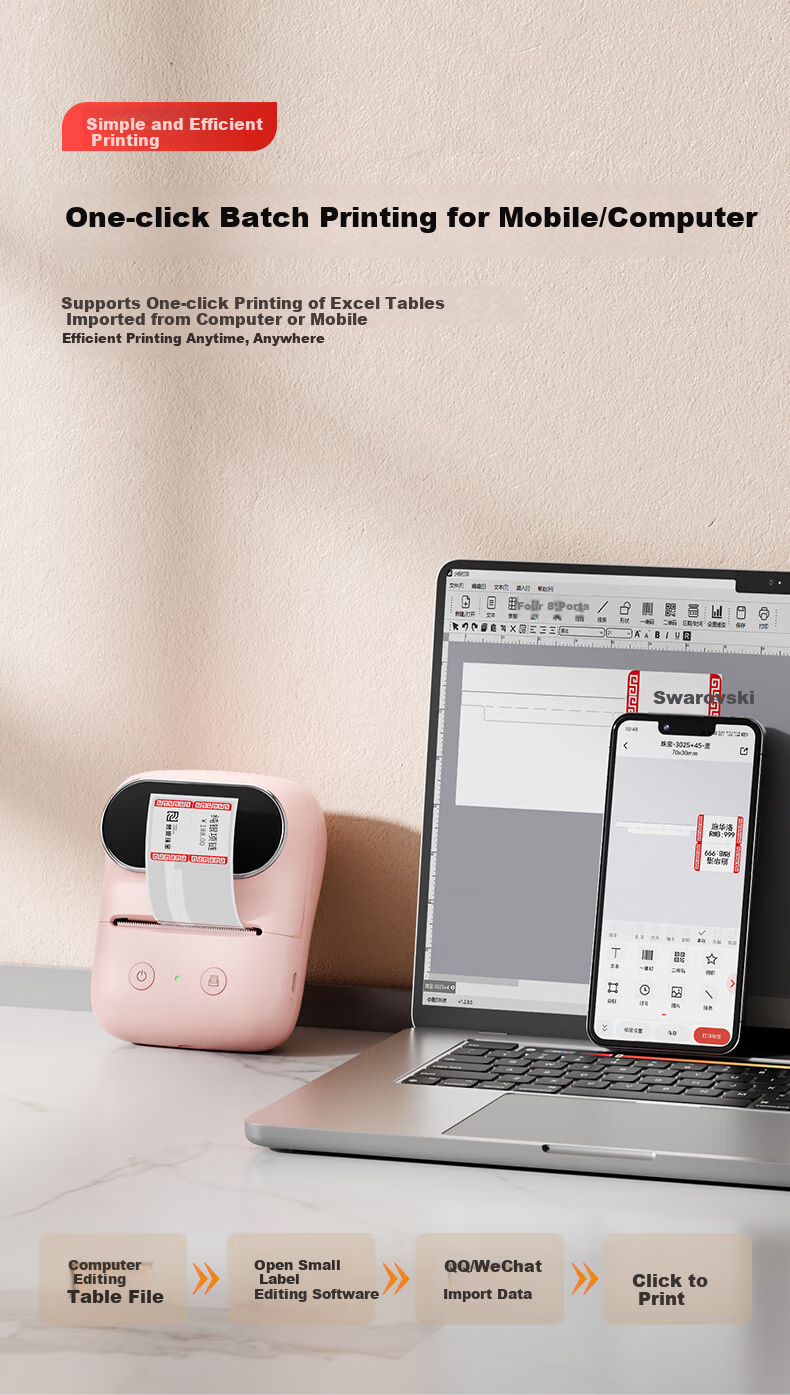 YCN M108 Pink Jewelry Price Tag Printer for Accessories, Clothing, Food, Gold, Smart Thermal Handheld Portable Adhesive Labels for Earrings And Necklaces 8