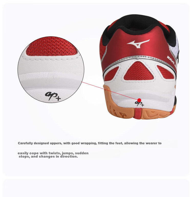 Mizuno Table Tennis Shoes for Men And Women, WAVE 5 Professional Non-Slip Shock-Absorbing Sports Shoes, 151509 White And Red, Size 36 7