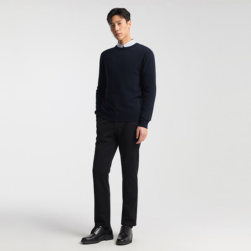 YOUNGOR Men's 100% Wool Autumn Winter Warm Business Crew Neck Wool Sweater 639994