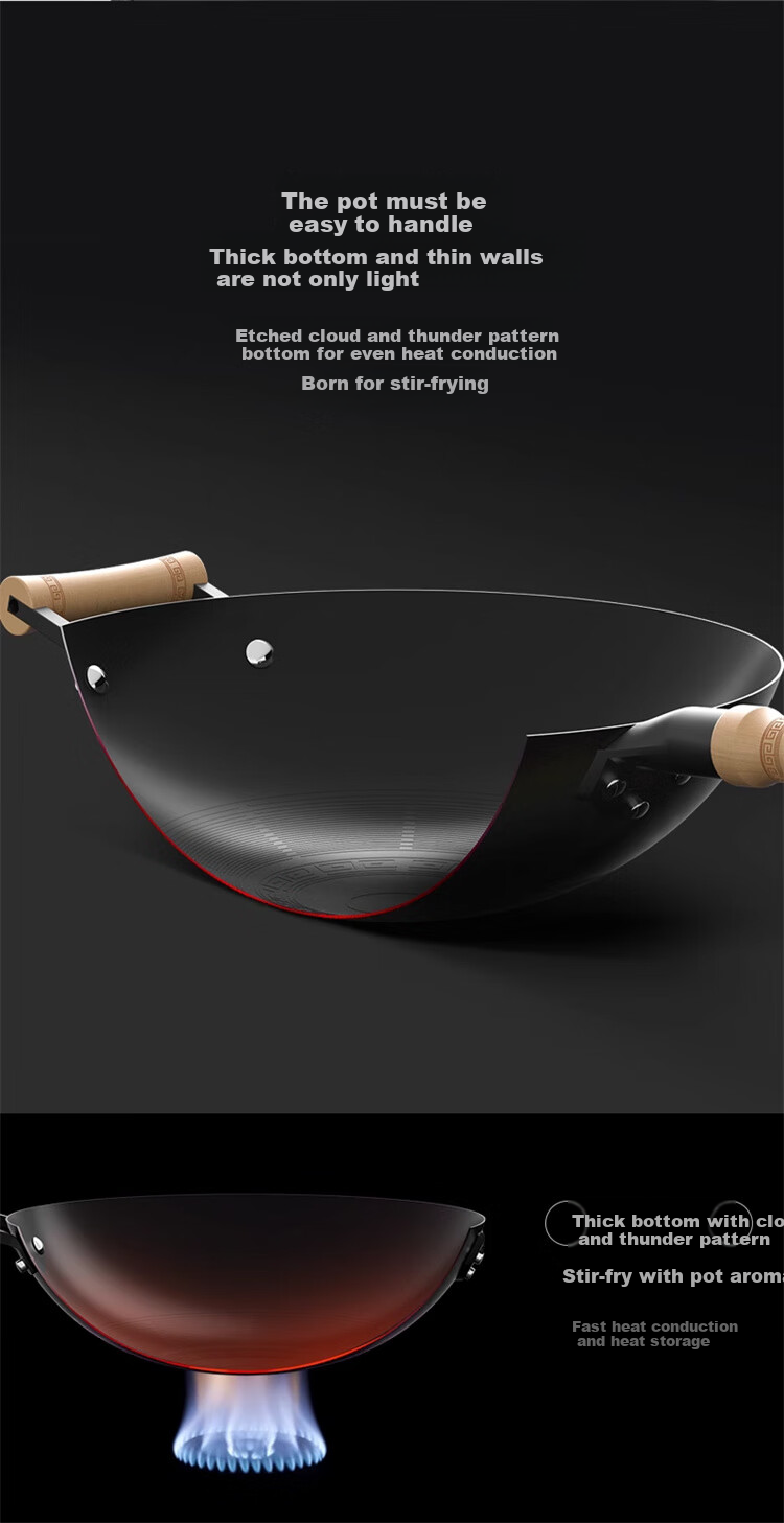Robam Cast Iron Non-Stick Wok, Round Bottom Ultra-Light Pan for Stir-Frying | No Seasoning Required PCJ-BS2C 13