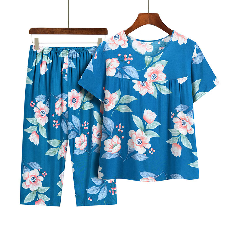Fengxiao Grandma Summer New Set Cotton Silk Short Sleeve Two-Piece Suit Middle-Aged and Elderly Mom Clothes for 50-60 Years Old