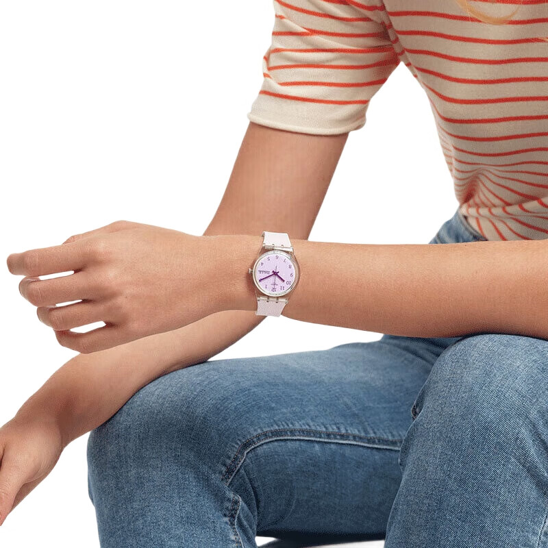 Swatch Swiss Watch, Endless Snow Pink, Dual Calendar Valentine's Day Gift, Middle And High School Exam Watch, Fashion Wristwatch GE714