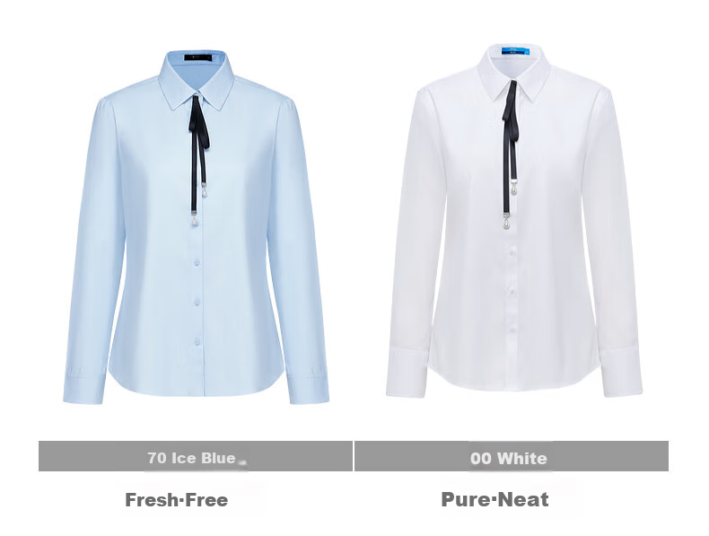 G2000 [With Free Bow] Women's Skin-Friendly Cotton Spring And Summer Long-Sleeve Shirt, White, Size 42 7