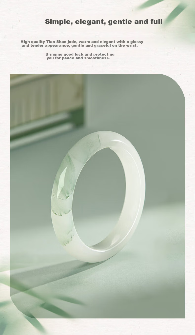 ALLOVE Tianshan Jade Bangle Women's Gold Silk Jade Bracelet Birthday Gift for Girlfriend Wife Wedding Anniversary 6