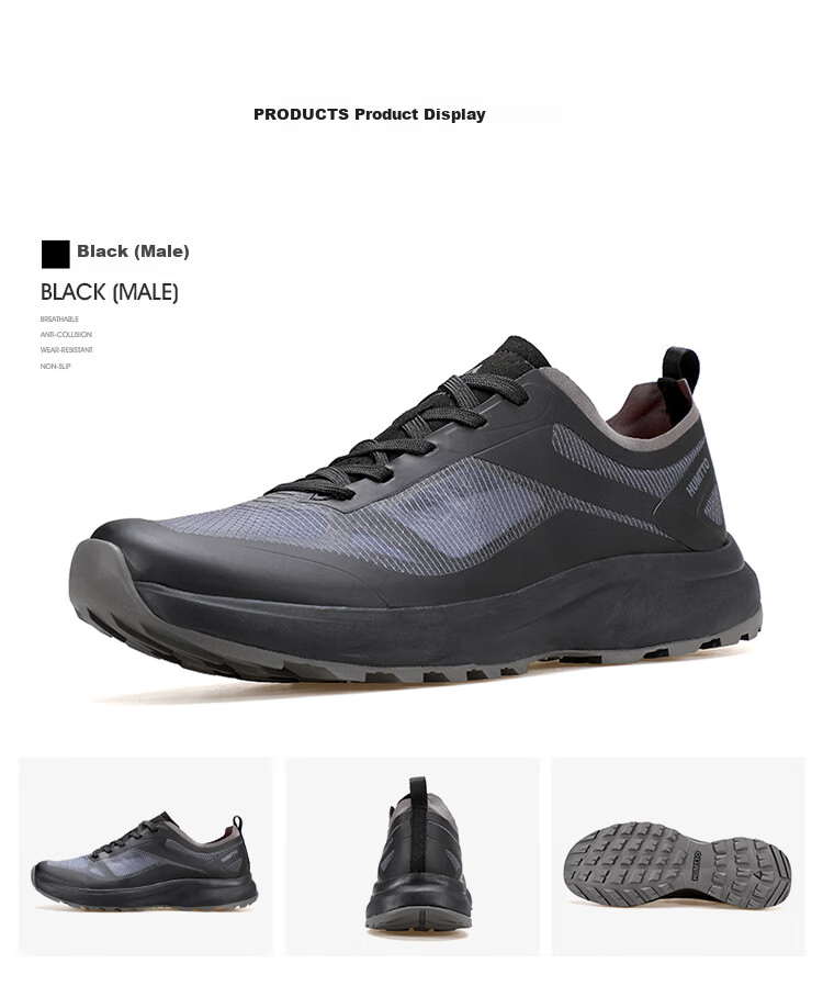 HUMTTO Men's Casual Hiking Shoes, Lightweight Breathable Casual Men's Shoes, Shock-Absorbing Non-Slip Mountaineering Shoes, Charcoal Black, Size 42 10