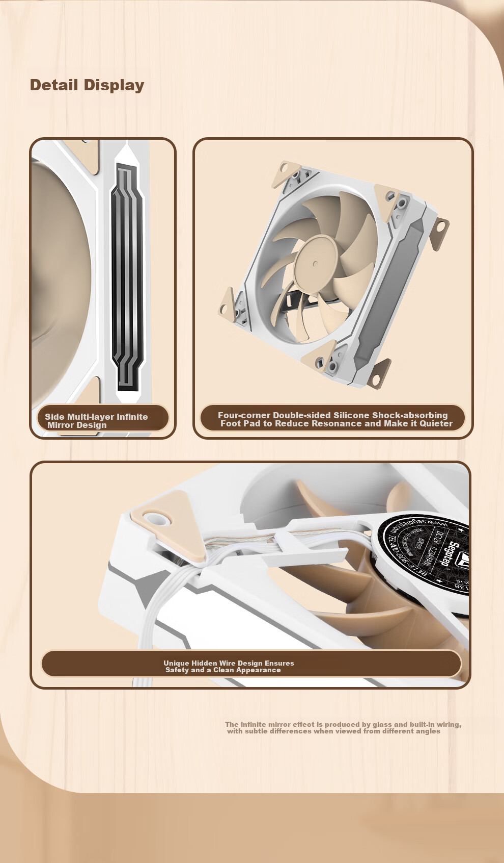 Segotep Muyu 12 White Light Infinite Mirror Fan (White Lighting Effects, PWM Temperature Control, Wooden Blade, Shock-Absorbing 9 Blade Desktop Computer Case Fan) 4