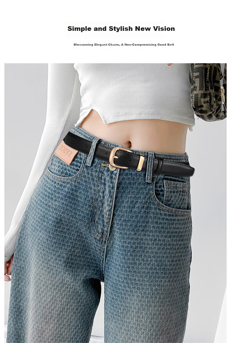 CARTELO Women's Leather Belt, Casual Trouser Belt, Simple Versatile Pin Buckle, Slim Decorative Style, Gift for Girlfriend 1
