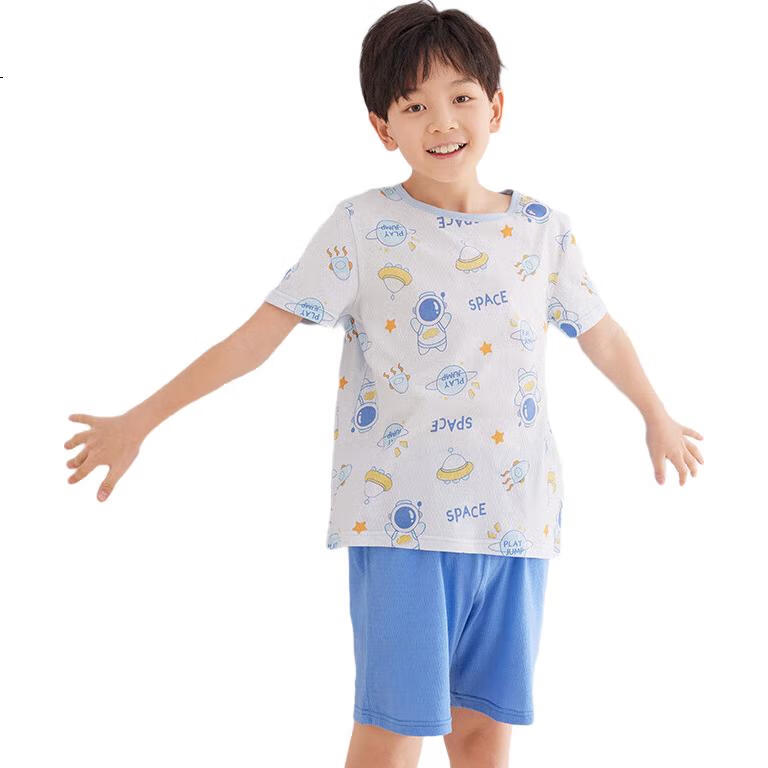 Hodo Children's Pajamas for Boys And Girls, Pure Cotton Home Wear, Youth Spring And Summer Thin Short-Sleeve Three-Piece Set J3307 130