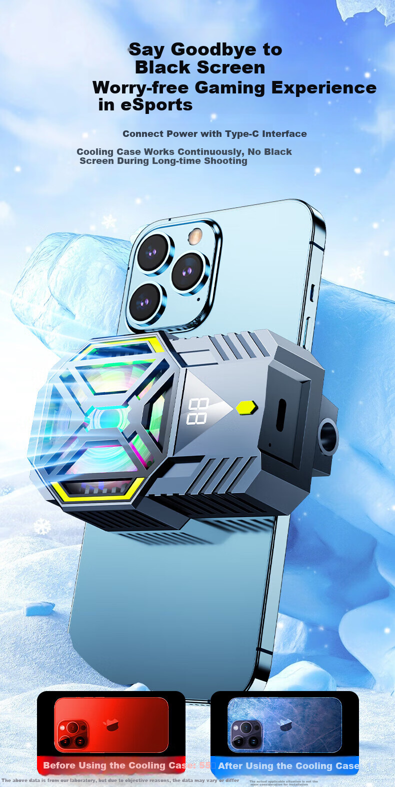 KOVL (KOVOL) Phone Cooling Pad, Digital Display Semiconductor Cooling, Live Streaming Cooling Back Clip Style, Suitable for Apple And Android, Ceramic Black, DY88 RGB 4