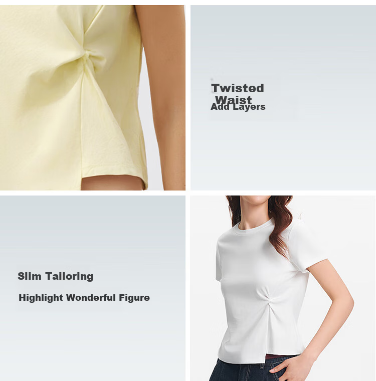 Semir Forest Soft | Women's Short Sleeve T-Shirt, Summer Cropped Style, Regular Shoulder, Solid Color, Slim Fit, Twisted Knot, Asymmetric Design Clothing 101325100095 8