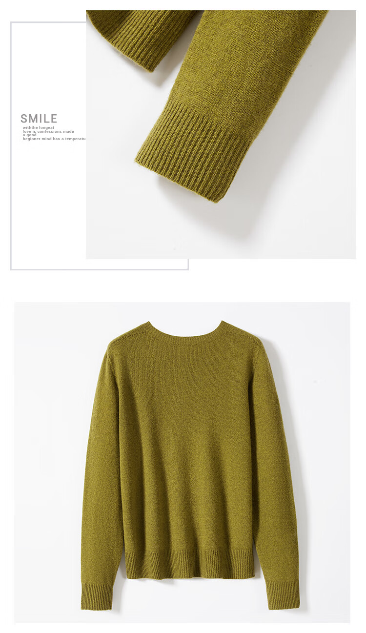 Jinju 100% Merino Wool Seamless Knit Cardigan, Autumn And Winter Classic Versatile Sweater Coat, Pure Wool Sweater for Women, Yellow-Green, Size L 26
