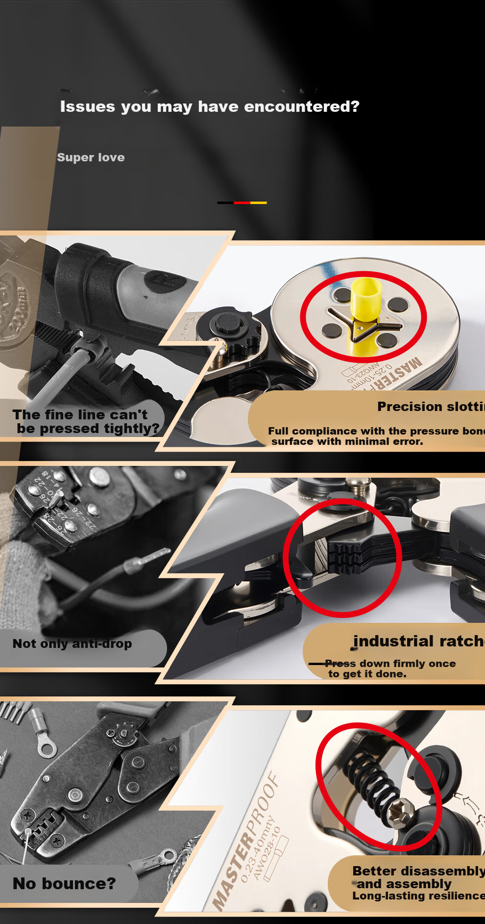MASTERPROOF Cold-Press Terminal Crimping Pliers, Professional Square Wire Connector Tool for Electricians, Copper Wire Crimper, High-Quality Crimping Device 2
