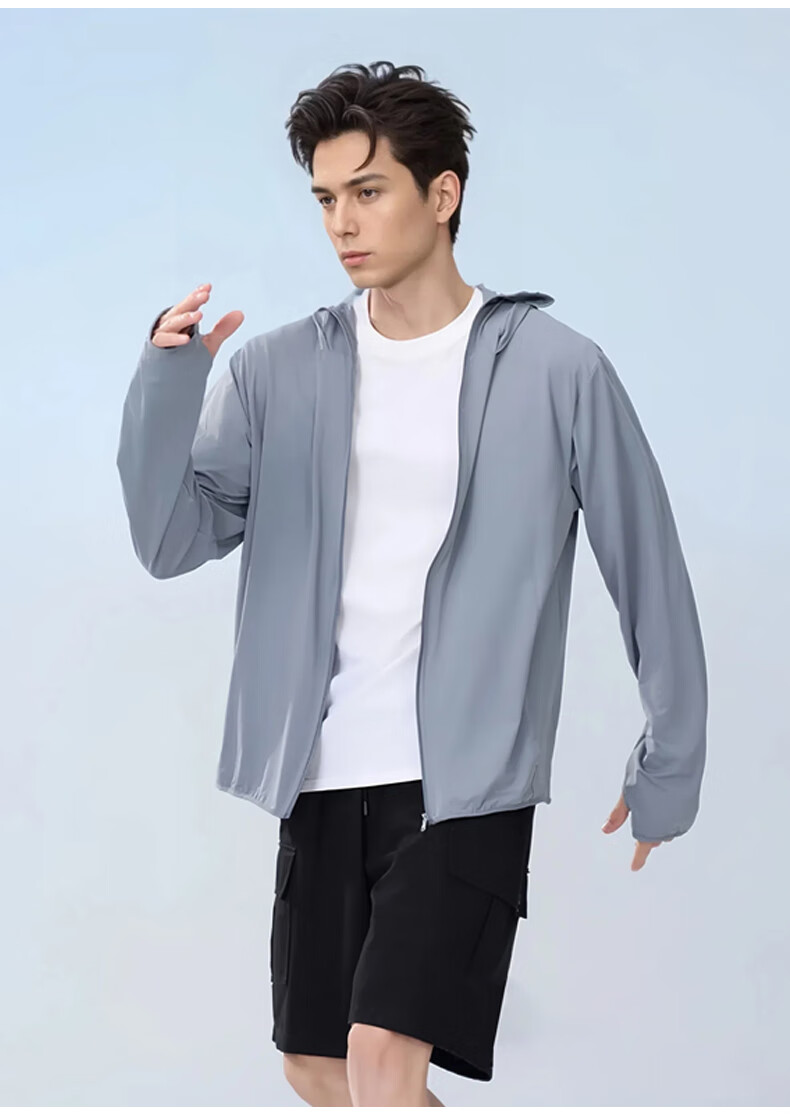 GLO-STORY Summer Men's Sunscreen Jacket Unisex Ice Silk UV Protection Coat with Mask Gray 6
