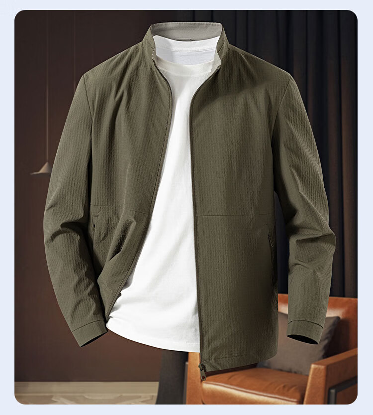 ROMON Men's Comfortable Business Jacket Casual Basic Versatile Stand Collar Outdoor Jacket 7
