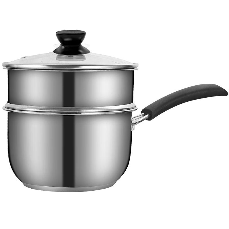 BSITN 20cm Stainless Steel Milk Pot with Steamer Thickened Small Soup Pot Non-Coated Milk Heating Pot Gas Stove Compatible 3618