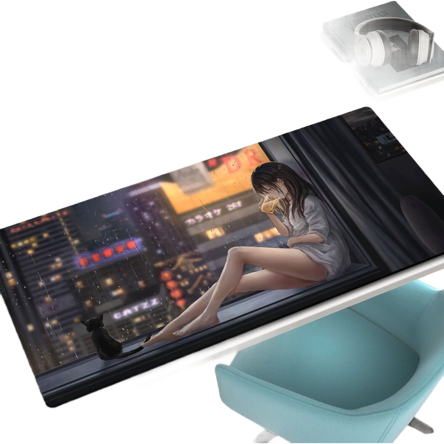 Большой игровой коврик для мыши Juyingfeng, офисный и игровой коврик для стола, нескользящий коврик для клавиатуры с точной кромкой, большой размер 800*300 мм, дизайн ночной плавающий окна