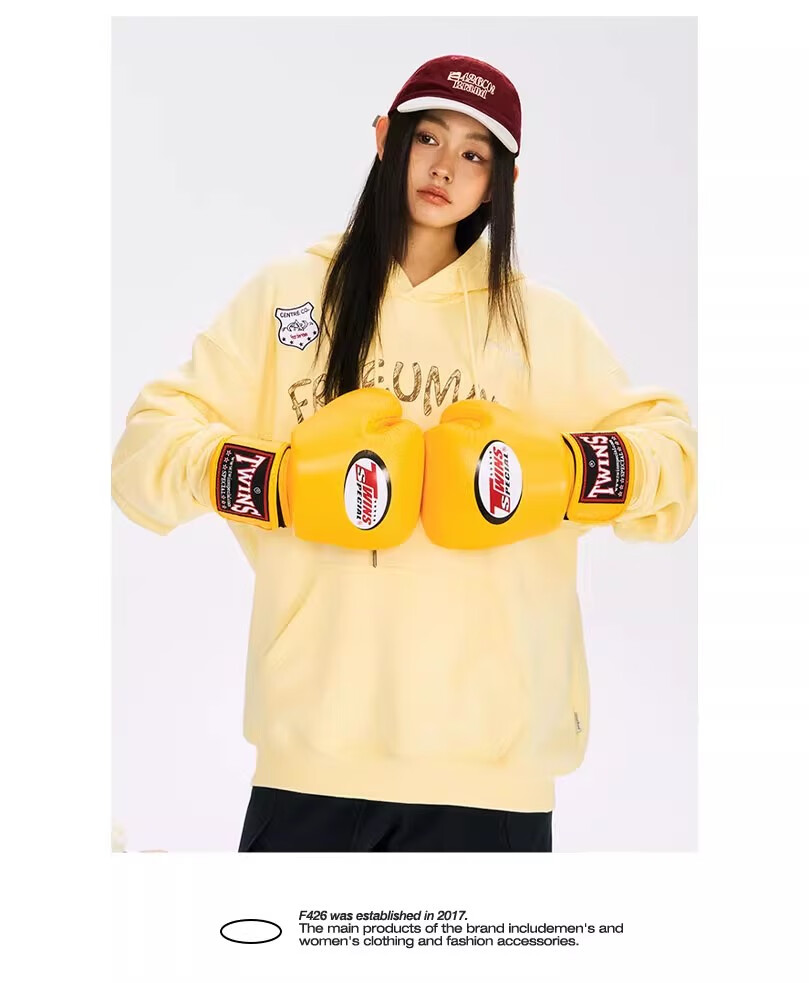 F426 [Zhao Lusi Style] National Trend Brand Autumn Couple's American Loose Graffiti Hoodie Yellow L 10