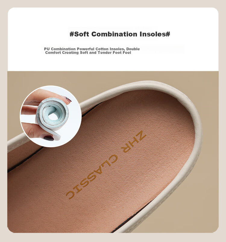 ZHR Women's Slippers, Elegant Closed-Toe Mule Sandals, Simple Slip-On Loafers, AH381T, Apricot Color, Size 37 6