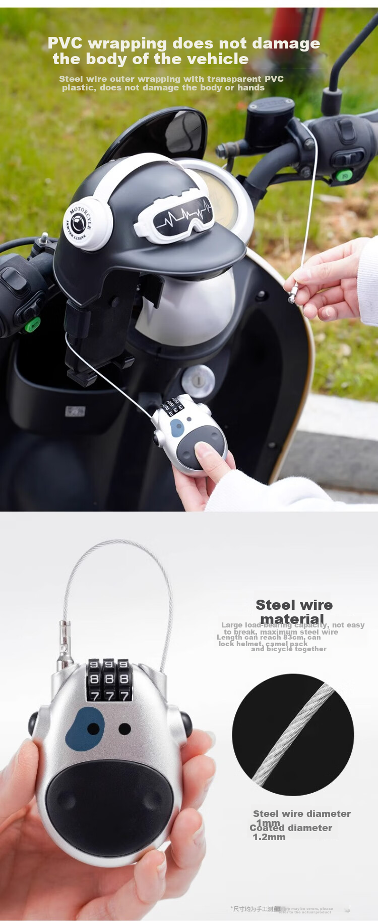 Shouli Retractable Steel Cable Padlock, Combination Lock, Helmet Lock, Bicycle Lock, Extended Steel Cable, Travel Gym Mini Padlock 6