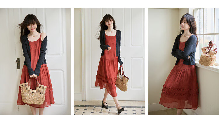 Mt [Camellia Muse] Summer French-Style Lightweight Lyocell Lace Elegant A-Line Midi Dress for Wome 3