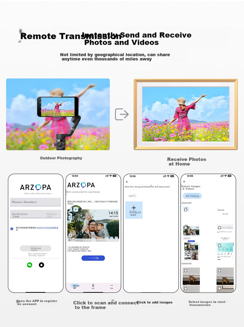 ARZOPA Xiaozhuo D10.1-inch Digital Photo Frame Smart Cloud Photo Frame Electronic Album Photo and Video Slideshow Decorative Wall Art Holiday Gift 3