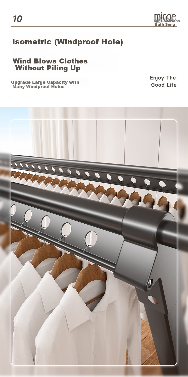 MICOE Floor-Standing Aluminum Alloy Clothes Drying Rack, Extendable Folding Clothes Hanger, Balcony Quilt Drying Rod 8