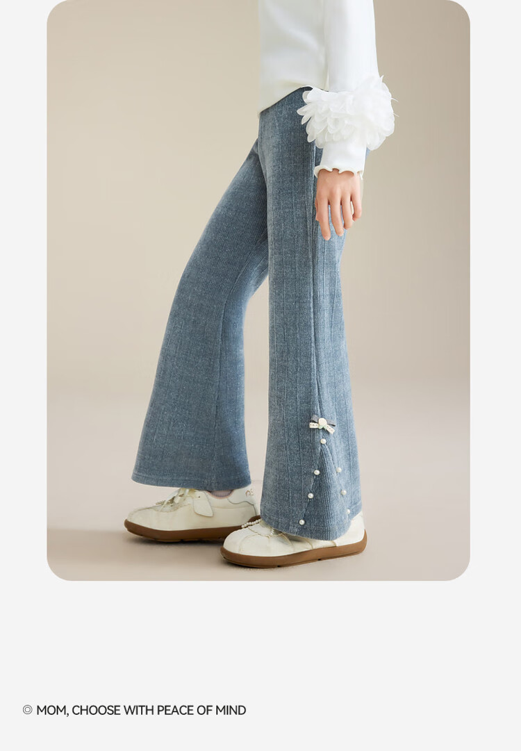 ASK JUNIOR Kids Corduroy Retro Flared Pants with Bow Girls Casual Long Trousers Spring 2026 9
